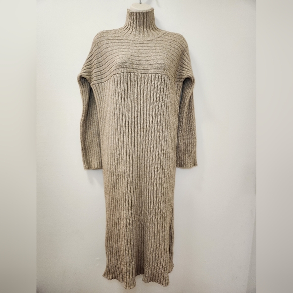 MOUSSY long-sleeved one-piece dress Elegant Beige Knit Slit Dress One Size Fit - Picture 7 of 16
